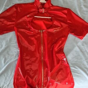 Red Shiny Zip-Up Bodysuit